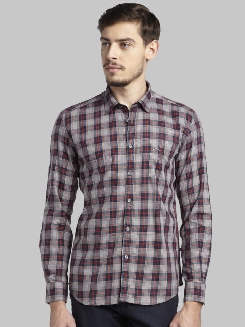 

Parx Men Red & Grey Slim Fit Checked Casual Shirt