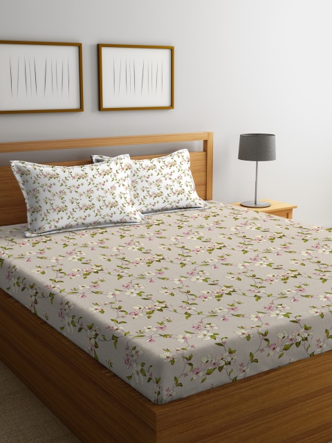 

Portico New York Grey Floral Flat 144 TC Cotton 1 Double Bedsheet with 2 Pillow Covers
