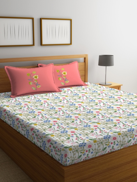 

Portico New York Multicoloured Floral Flat 144 TC Cotton Bedsheet with 2 Pillow Covers, Multi