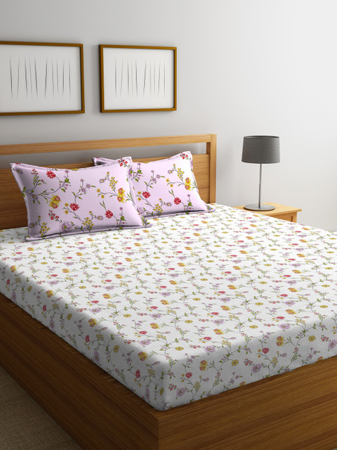 

Portico New York White Floral Flat 144 TC Cotton 1 Double Bedsheet with 2 Pillow Covers