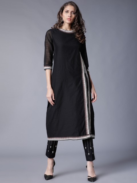 

Vishudh Women Black Printed Kurta with Trousers