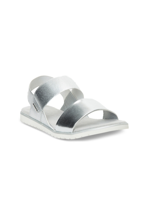 

Bugatti Women Silver-Toned Solid Open Toe Flats