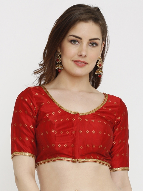 

SALWAR STUDIO Women Red Self-Design Dupion Silk Padded Saree Blouse
