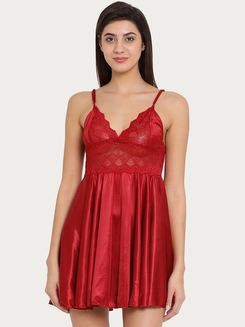 

Clovia Women Maroon Solid Baby Doll