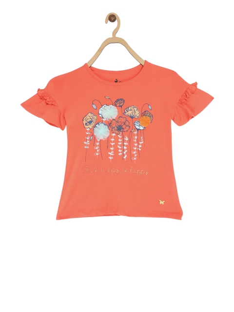 

Blue Giraffe Girls Coral Printed Round Neck T-shirt