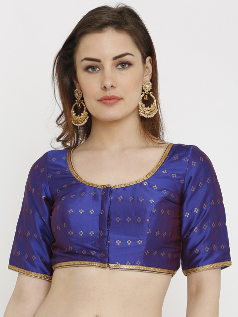 

SALWAR STUDIO Women Blue Self-Design Dupion Silk Padded Saree Blouse