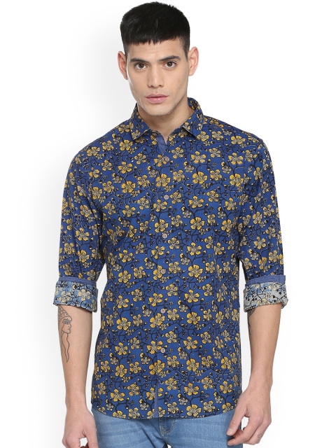 

Allen Solly Men Navy Blue & Mustard Slim Fit Printed Casual Shirt