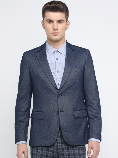 

Basics Men Navy Blue Single-Breasted Solid Blazer