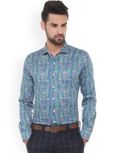 

SIMON CARTER LONDON Men Blue Slim Fit Printed Casual Shirt
