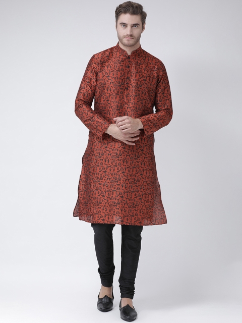 

DEYANN Men Rust Orange & Black Printed Kurta with Churidar