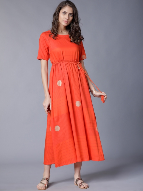 

Vishudh Women Orange Printed Empire Dress