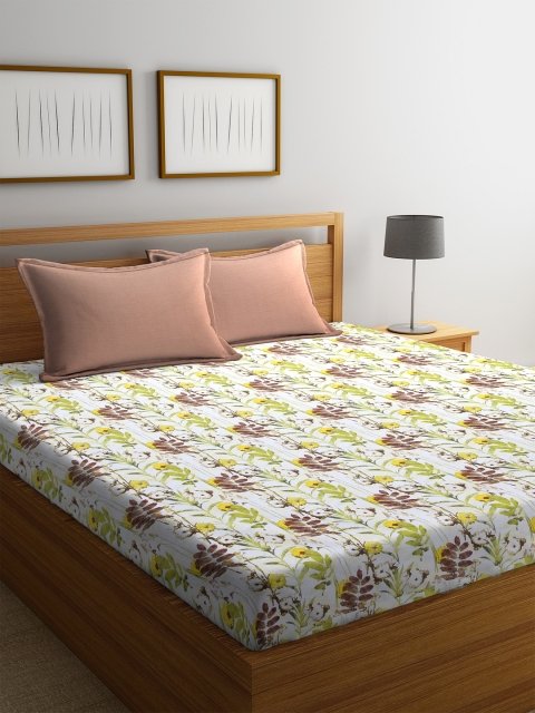 

Trident Brown Floral Flat 144 TC Cotton 1 King Bedsheet with 2 Pillow Covers