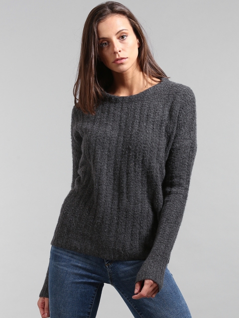 

GAP Women Grey Ribbed Crew Neck Sweater