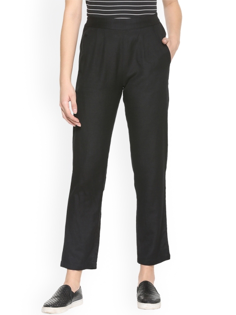 

People Women Black Regular Fit Solid Regular Trousers