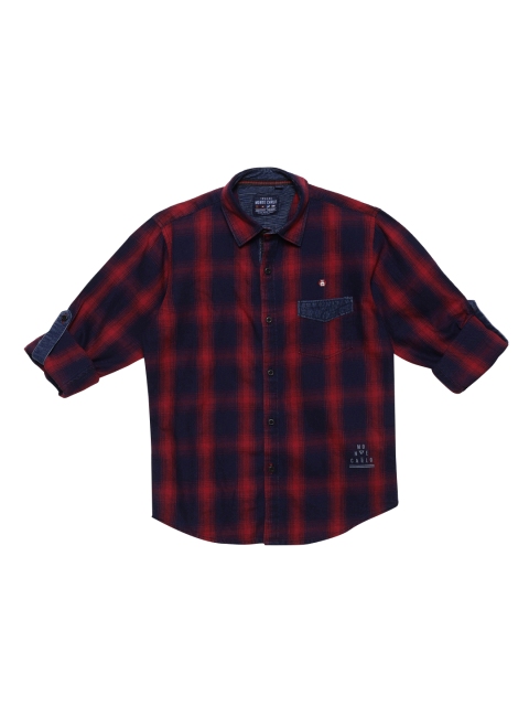

Monte Carlo Boys Navy Blue & Red Regular Fit Checked Casual Shirt