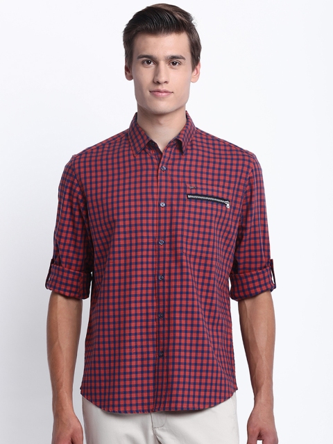 

Basics Men Red & Blue Slim Fit Checked Casual Shirt