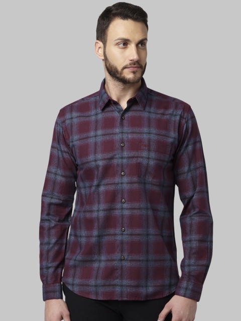 

Park Avenue Men Maroon & Green Slim Fit Checked Casual Shirt