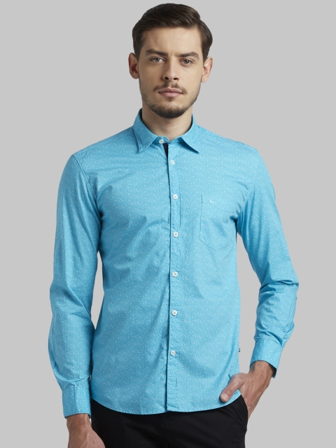 Parx Men Turquoise Blue Slim Fit Printed Casual Shirt