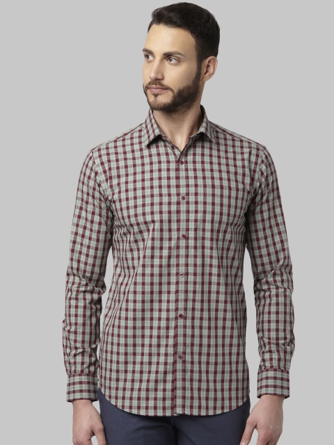 

Park Avenue Men Maroon & Green Slim Fit Checked Casual Shirt