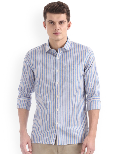 

Excalibur Men Beige & Blue Regular Fit Striped Casual Shirt