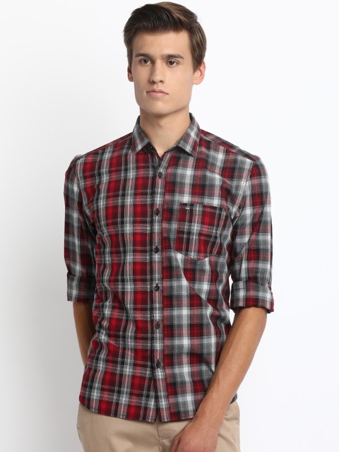 

Basics Men Red & Black Slim Fit Checked Casual Shirt