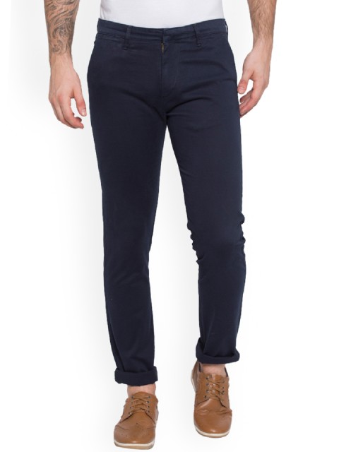 

SPYKAR Men Navy Blue Slim Fit Solid Regular Trousers
