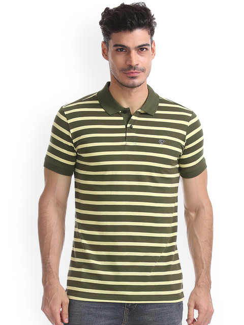 

Ruggers Men Green Striped Polo Collar T-shirt