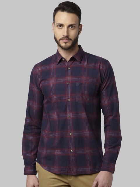 

Park Avenue Men Red & Navy Blue Slim Fit Checked Casual Shirt