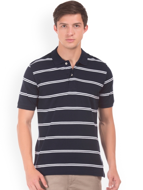 

Ruggers Men Navy & White Striped Polo T-shirt, Navy blue