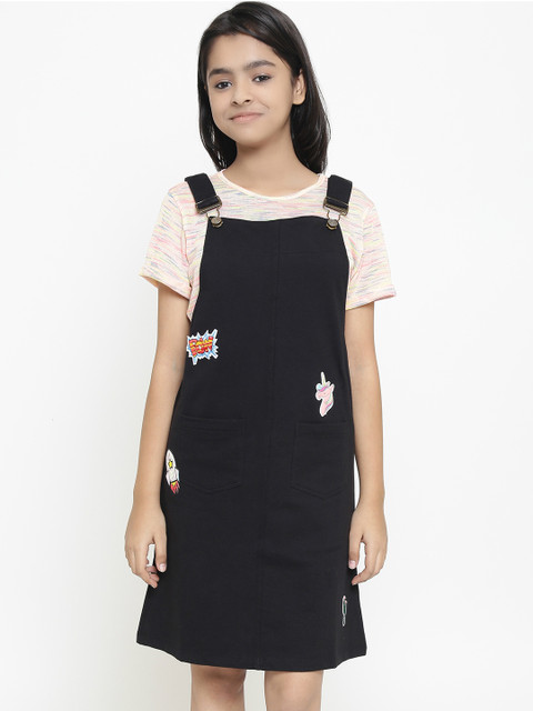 

Natilene Girls Black Solid Dungaree