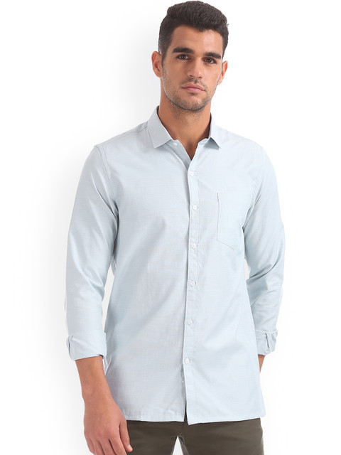 

Excalibur Men Semi Spread Collar Patterned Shirt, Green
