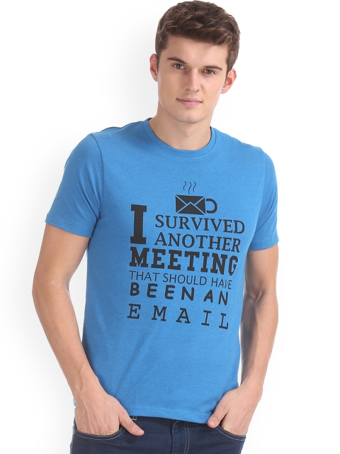

Newport Men Blue Printed Round Neck T-shirt