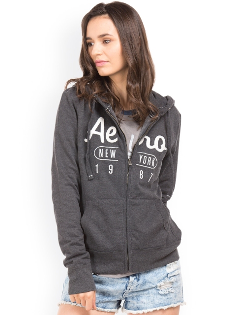 

Aeropostale Women Grey Printed Hooded Sweatshirt