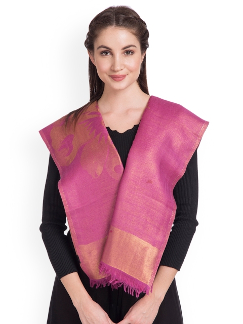 

SHINGORA Women Pink & Gold-Coloured Woven Design Stole