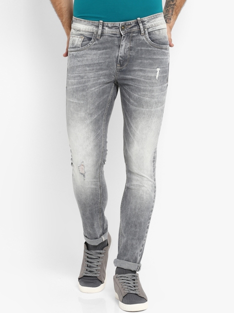 

Mufti Men Grey Skinny Fit Mid-Rise Low Distress Stretchable Jeans