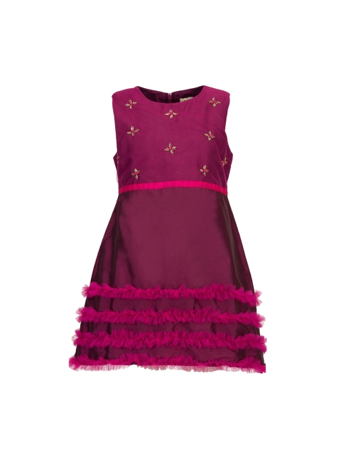 

A Little Fable Girls Purple Self Design Fit and Flare Dress