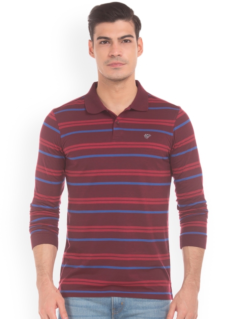 

Ruggers Men Maroon Striped Polo T-shirt