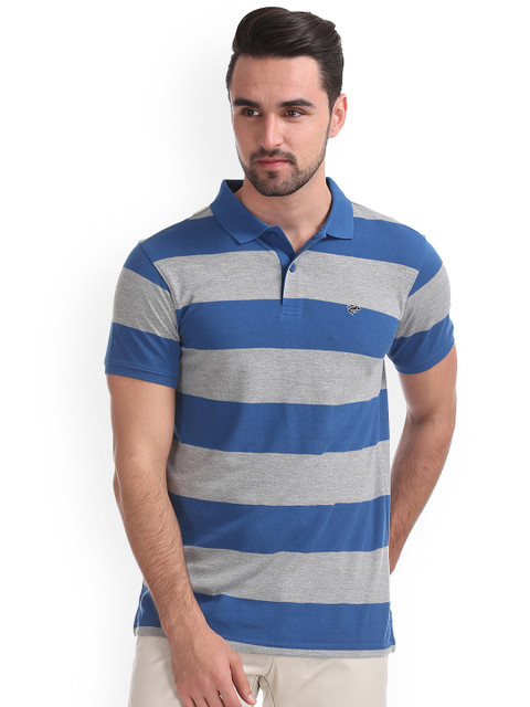

Ruggers Men Grey Striped Polo Collar T-shirt