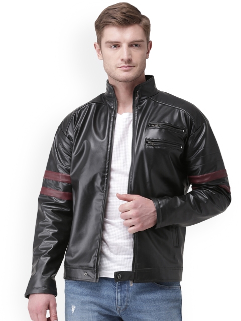

Teesort Men Black Solid Biker Jacket