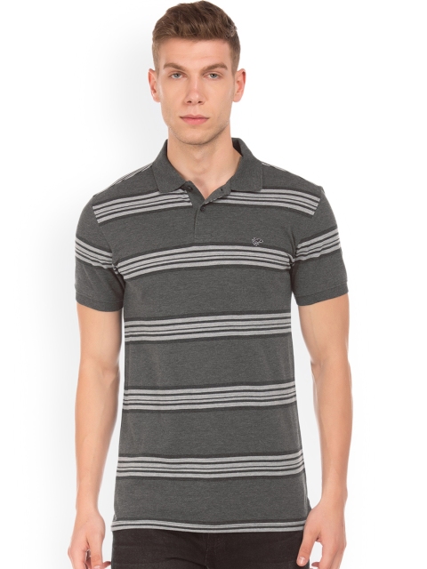 

Ruggers Men Grey Striped Polo Collar T-shirt