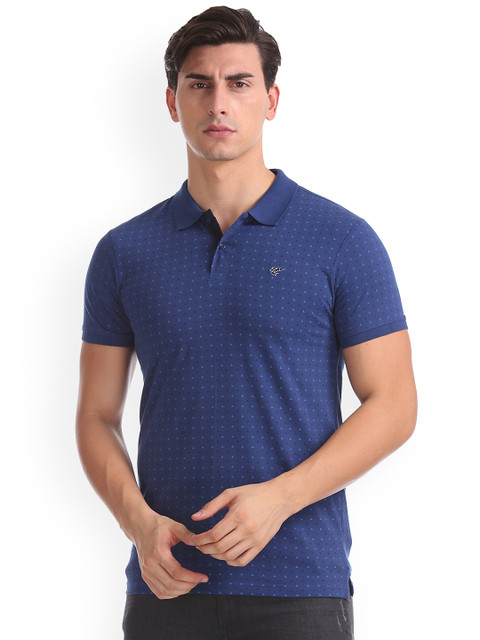 

Ruggers Men Blue Printed Polo T-shirt