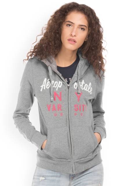 

Aeropostale Women Grey Printed Hooded Sweatshirt