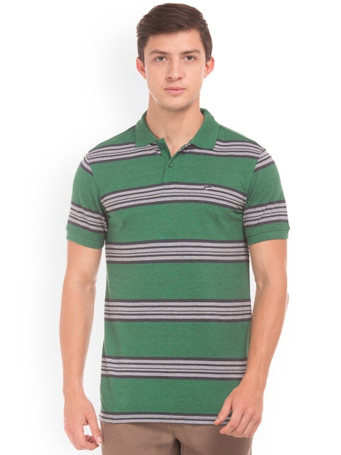 

Ruggers Men Green Striped Polo Collar T-shirt