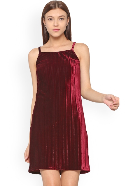 

People Women Maroon Self Design A-Line Dress