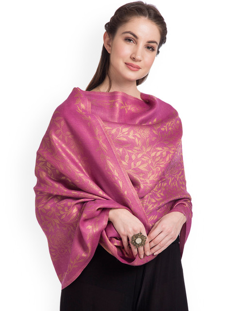 

SHINGORA Women Pink & Gold-Coloured Woven Design Stole