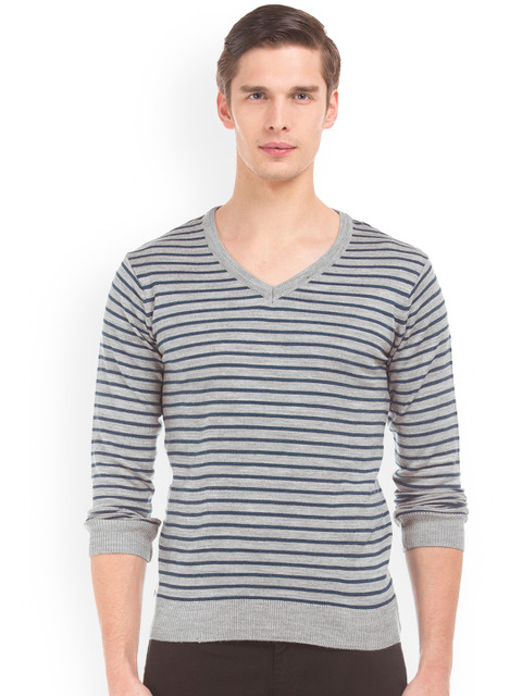 

Ruggers Men Grey Striped Pullover