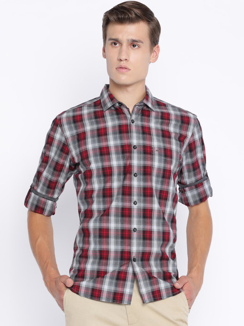 

Basics Men Red & Black Slim Fit Checked Casual Shirt