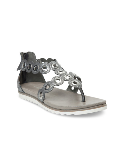 

Bugatti Women Grey Solid Synthetic T-Strap Flats