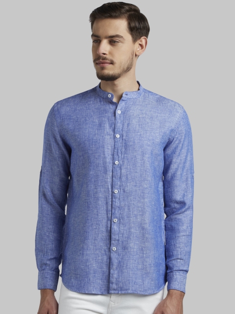 

Parx Men Blue Slim Fit Solid Linen Casual Shirt