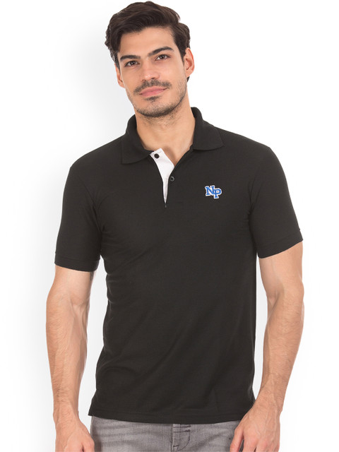 

Newport Men Black Solid Polo Collar T-shirt